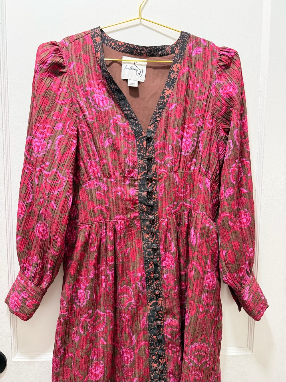 Sam Edelman Pink & Brown Floral Long Sleeve Dress-Size L